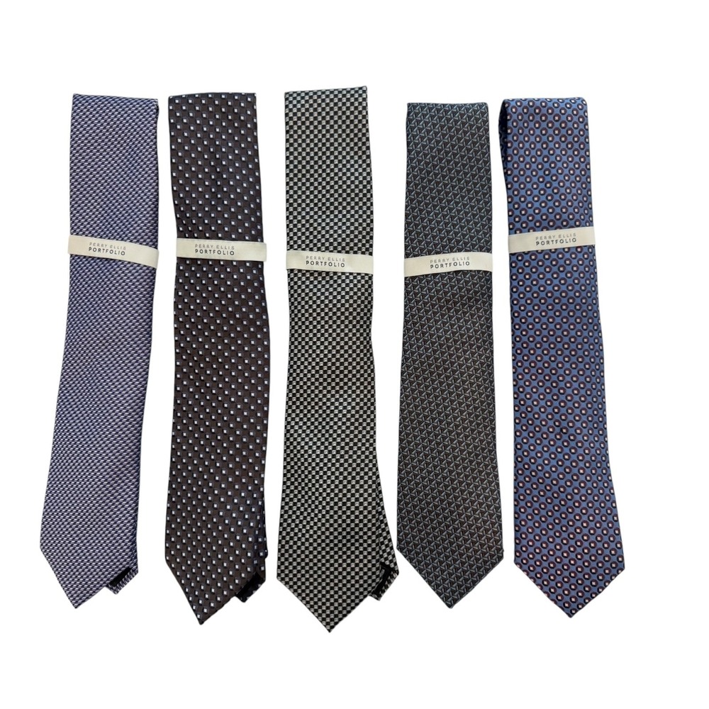 Perry Ellis Portfolio Men's Ties Classic business office casual Necktie Lot of 5